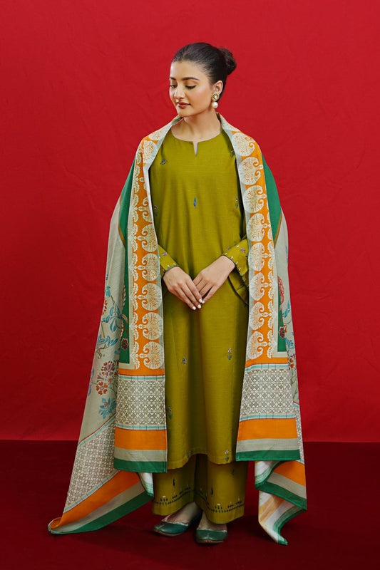 URGE -  – Luxury Embroidered 3-Piece in DHANAK UNSTICED