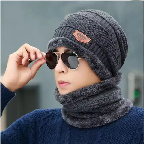 Beanie Cap Neck Warmer Beanie Full Set-2 Piece Black